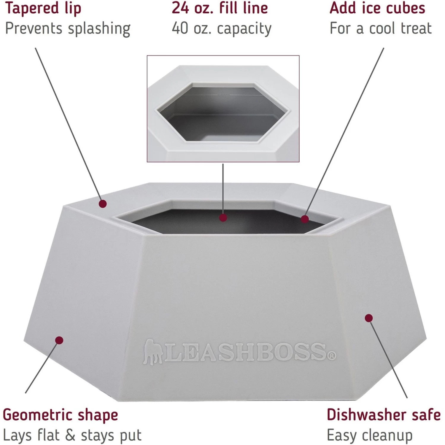 Leashboss Splashless Travel Dog Water Bowl, Gray, 40-oz Cup - Image 2