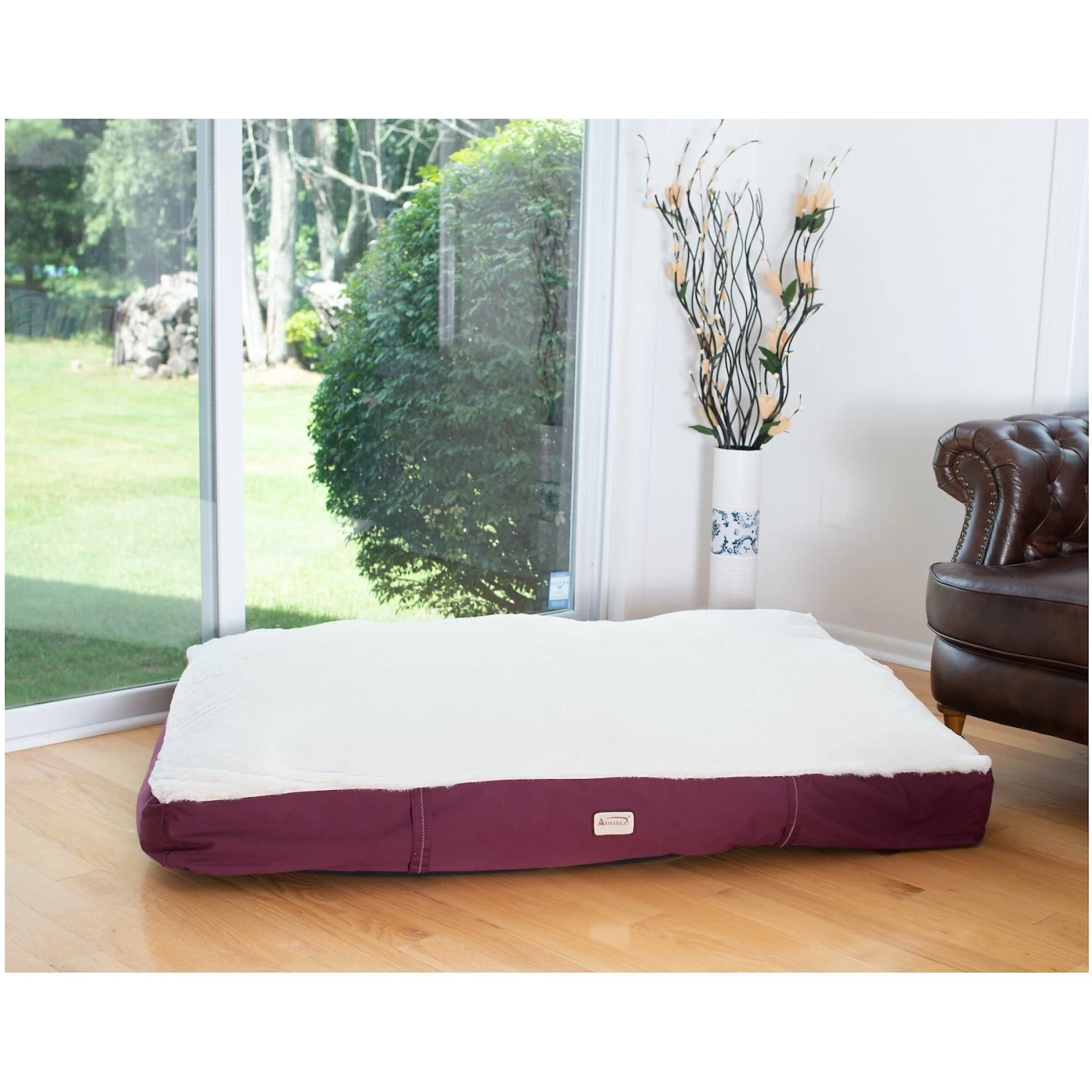 Armarkat Dog Pillow Bed With Removable Cover, Burgundy/Ivory