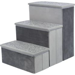 TRIXIE Velour Foldable Cat & Dog Stairs With Storage, Gray