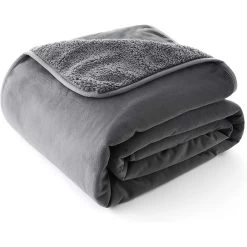 Allisandro Extra Soft Micro Fleece With Sherpa Triple Layer Tech Waterproof Cat & Dog Blanket, Dark Grey