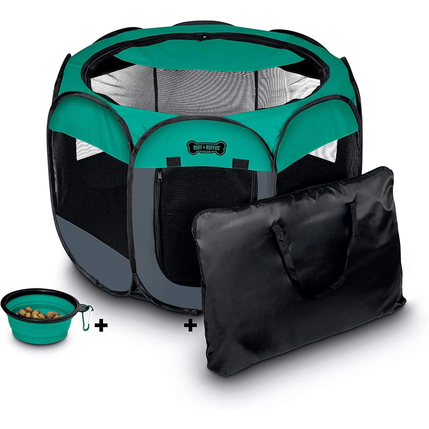 Ruff 'N Ruffus Portable Foldable Cat & Dog Playpen, Carrying Case, & Travel Bowl