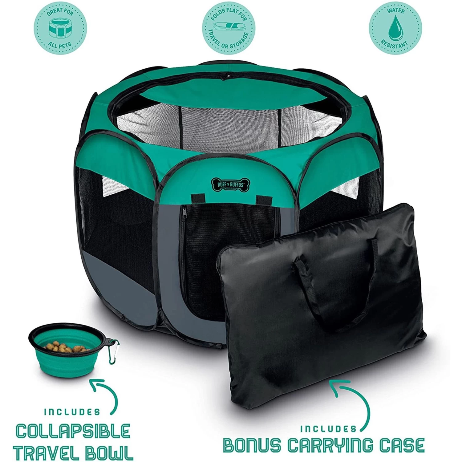 Ruff 'N Ruffus Portable Foldable Cat & Dog Playpen, Carrying Case, & Travel Bowl - Image 2