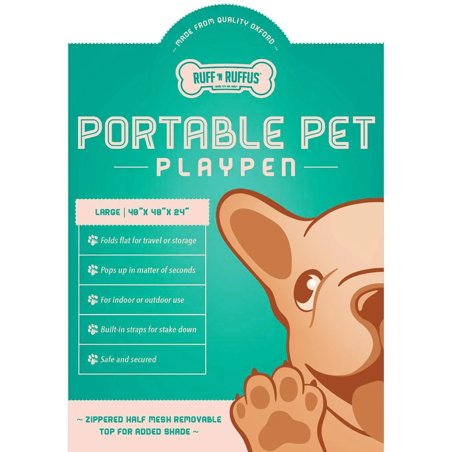 Ruff 'N Ruffus Portable Foldable Cat & Dog Playpen, Carrying Case, & Travel Bowl - Image 5