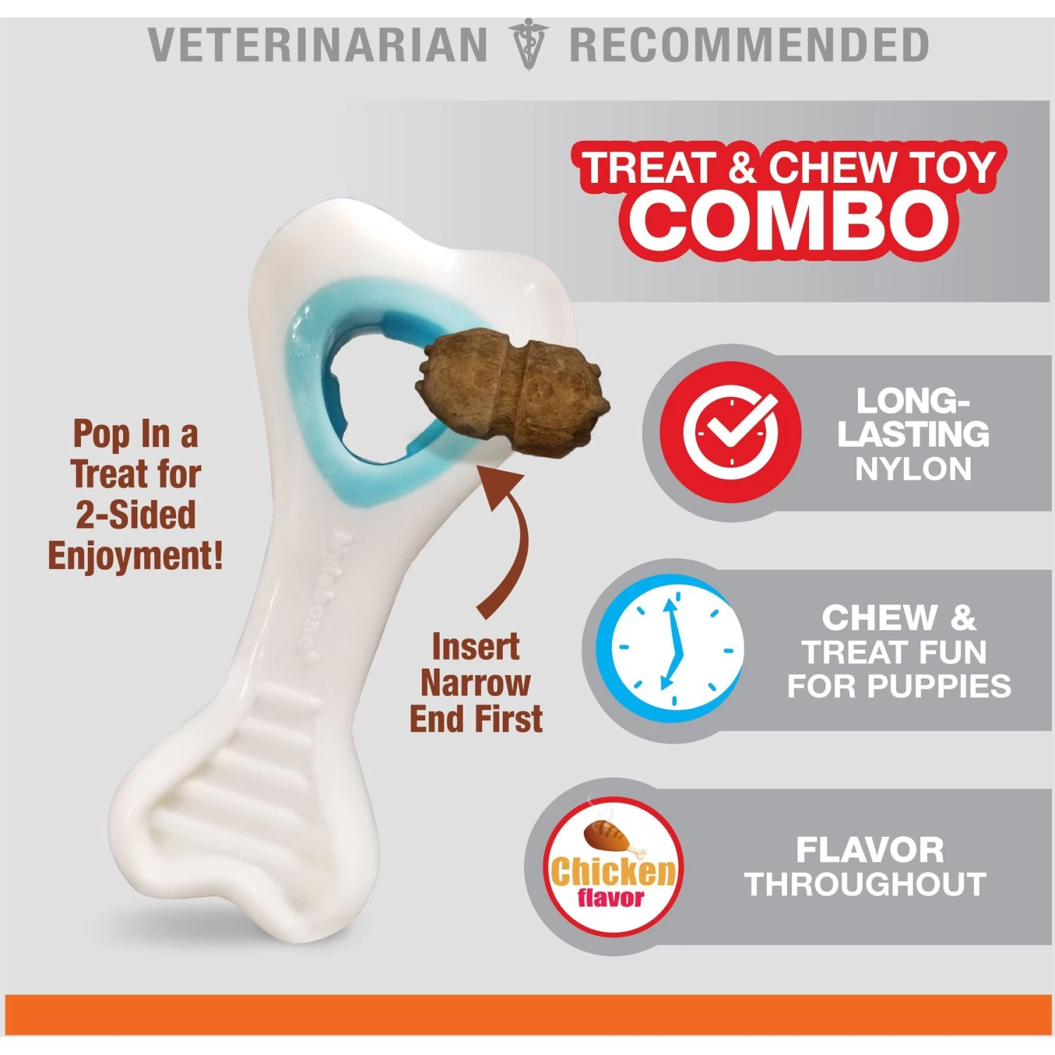 Nylabone Puppy Power Chew Knuckle Bone & Pop-In Puppy Treat Toy Combo - Image 2