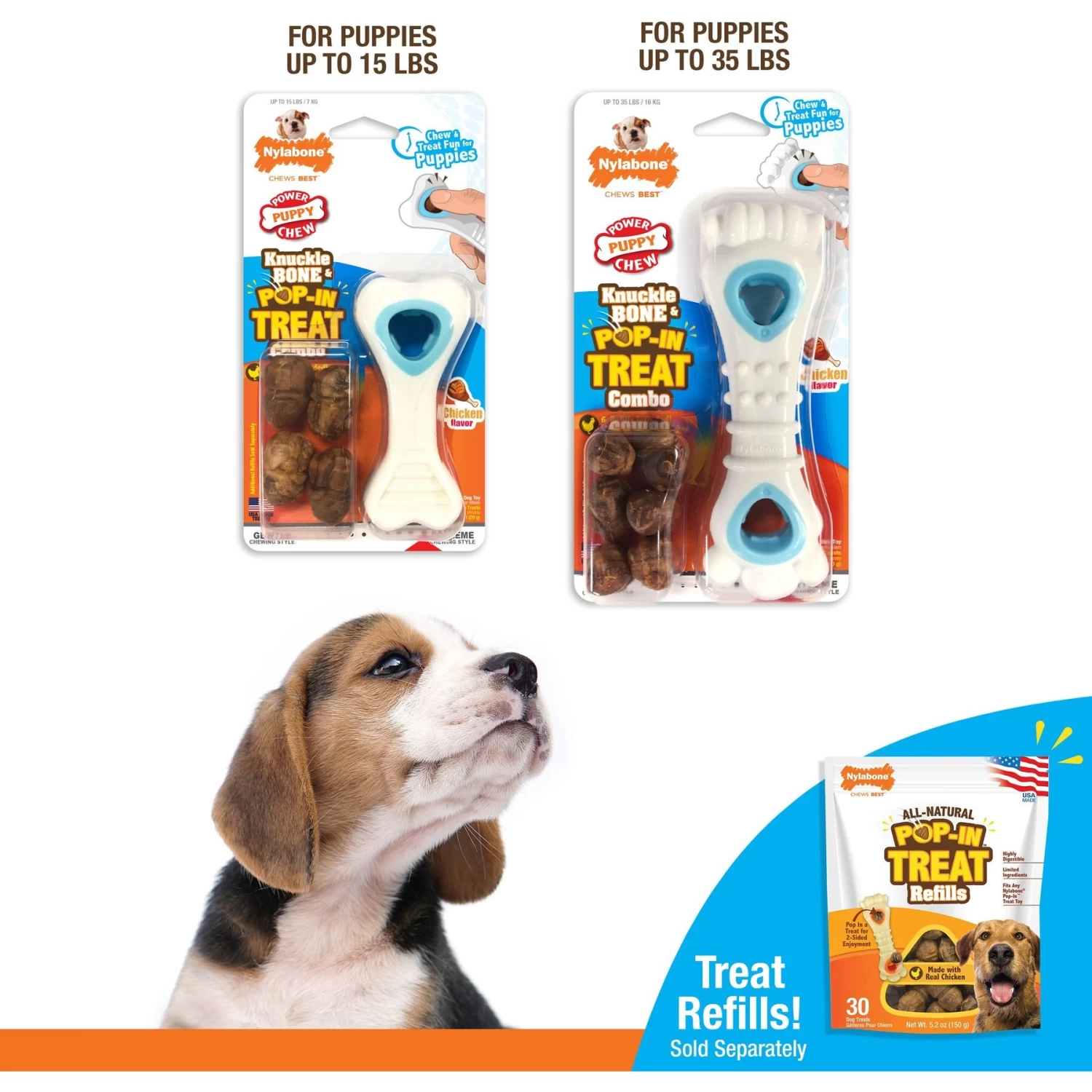 Nylabone Puppy Power Chew Knuckle Bone & Pop-In Puppy Treat Toy Combo - Image 9