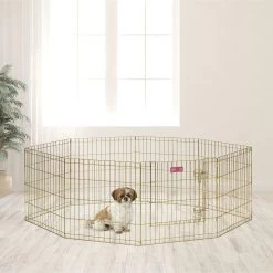 MidWest Wire Dog Exercise Pen With Step-Thru Door, Gold Zinc
