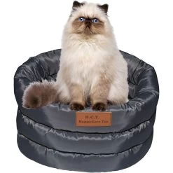 HappyCare Textiles Durable Round Velvet Puppy Dog Bed With Removable Cushion