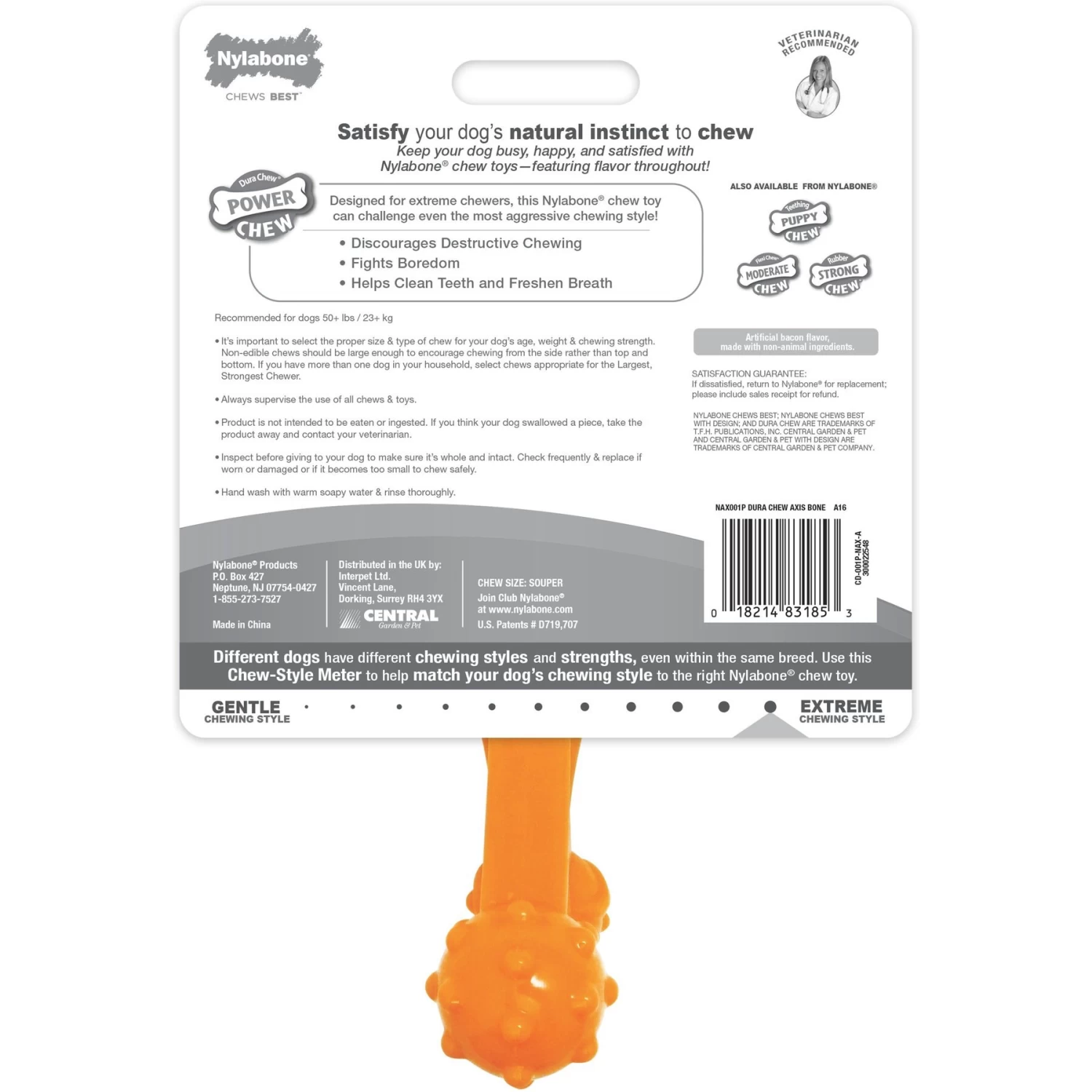 Nylabone Dog Toy Power Chew Dog Toy For Aggressive Chewers - Axis Bone Dog Toy - Bacon - Image 7