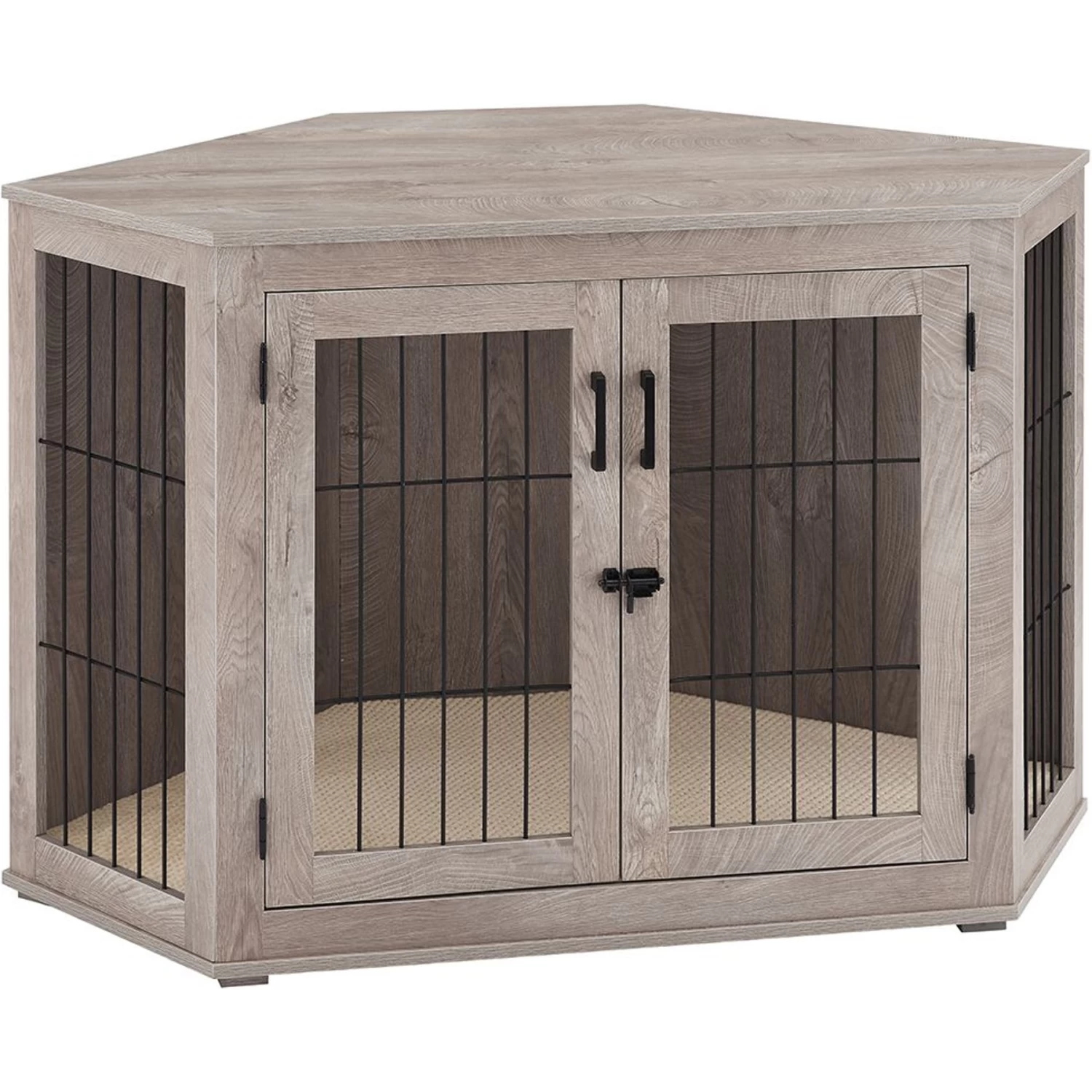 Unipaws Furniture Corner Dog Crate With Cushion, Weathered Grey - Image 3