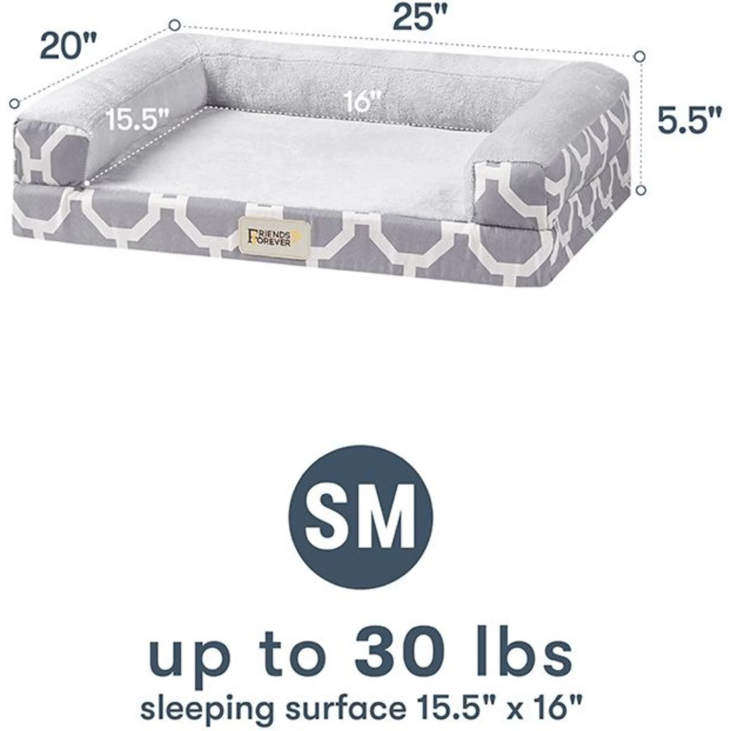 Friends Forever Harper Orthopedic Couch Bolster Sofa With Removable Cover Cat & Dog Bed, Grey - Image 7