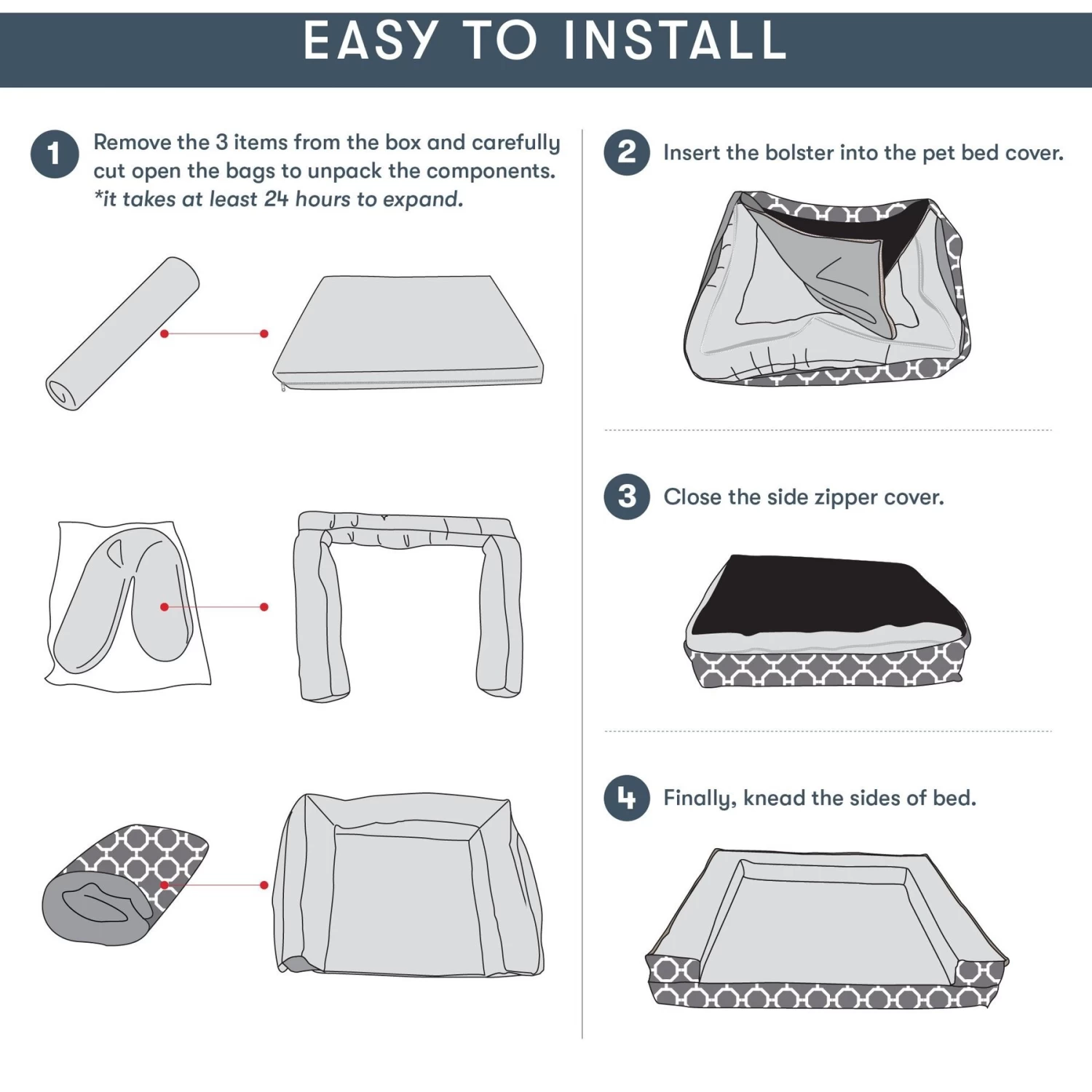 Friends Forever Harper Orthopedic Couch Bolster Sofa With Removable Cover Cat & Dog Bed, Grey - Image 8