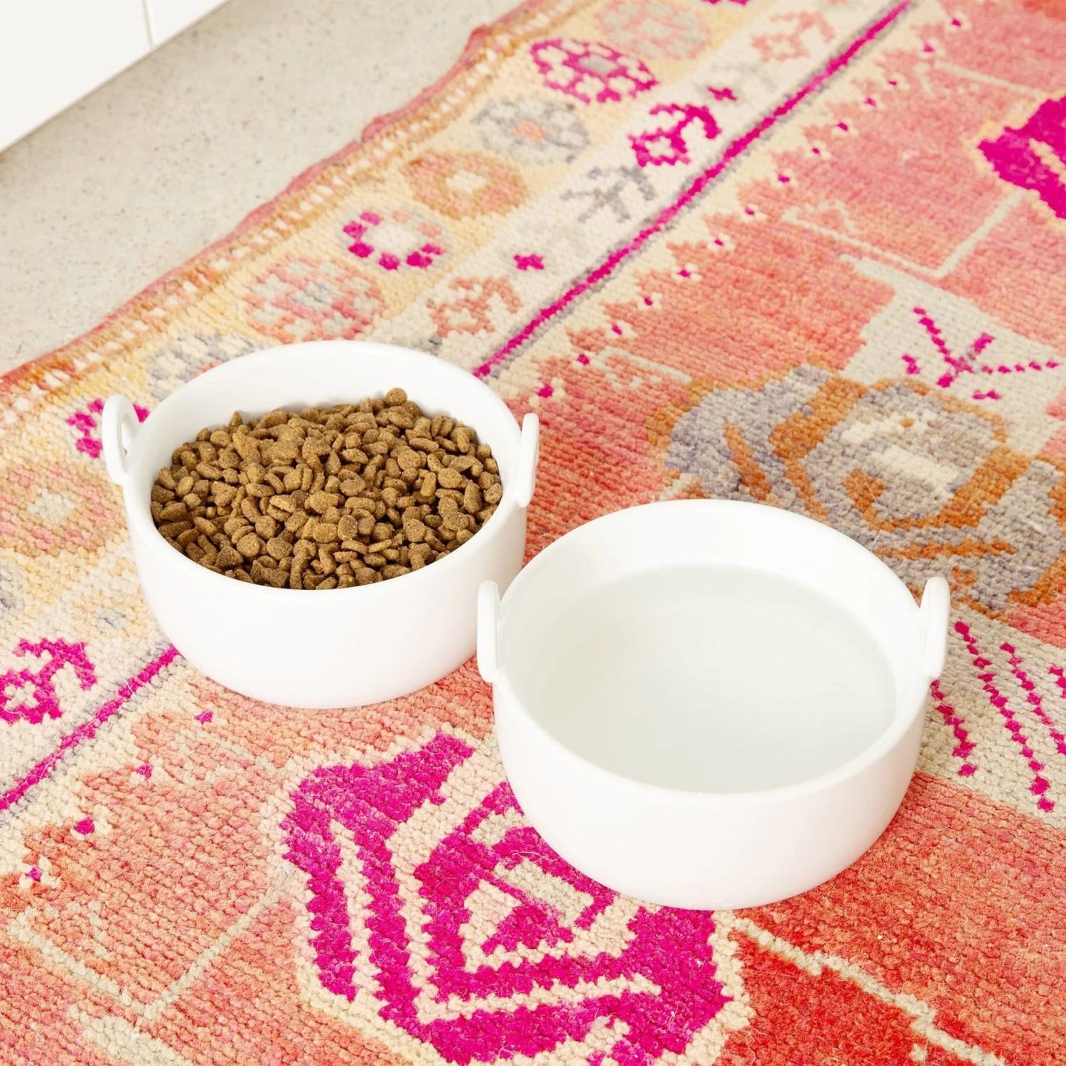 Waggo Handle It Ceramic Cat & Dog Bowl, White, Medium - Image 3