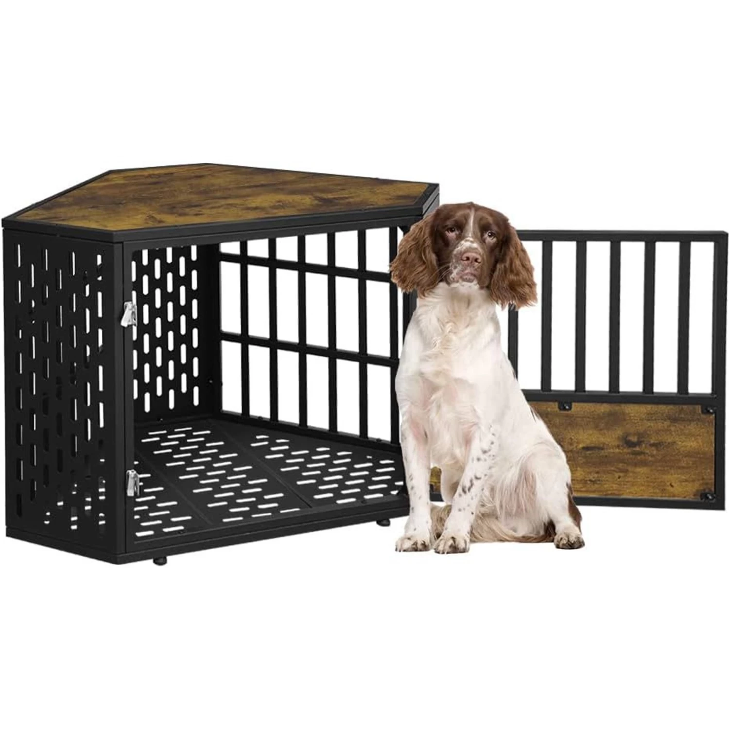 SMONTER Wooden Corner Crate Furniture Style Dog Kennel