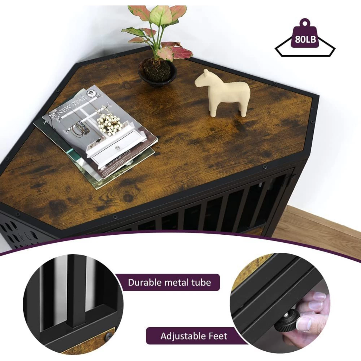 SMONTER Wooden Corner Crate Furniture Style Dog Kennel - Image 3