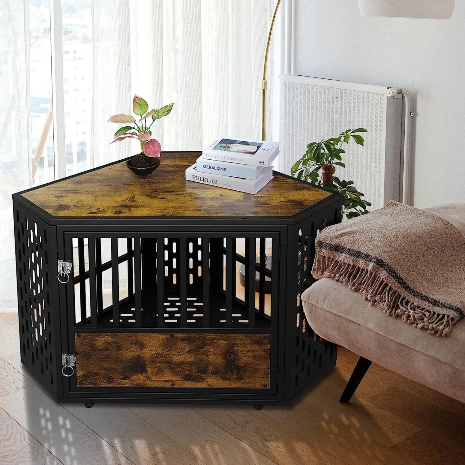 SMONTER Wooden Corner Crate Furniture Style Dog Kennel - Image 7