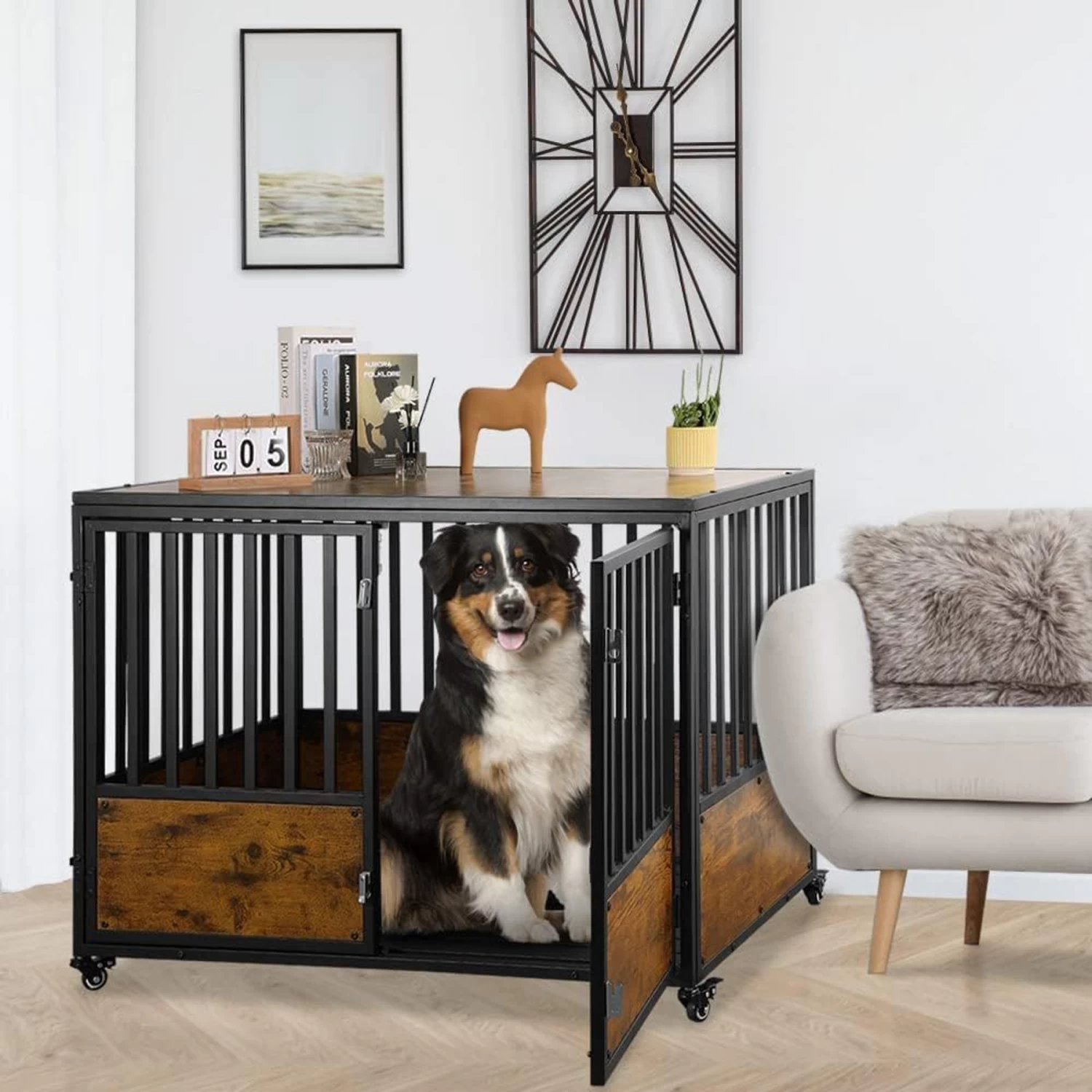 SMONTER Wooden Furniture Style Dog Crate
