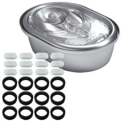 Petlibro Stainless Steel Dog & Cat Water Fountain, 2-L & Pet Standard PETLIBRO Model PLWF003 Stainless Steel Pet Water Fountain Replacement Filter & Replacement Pre-Filter Sponges, 67-oz, 12-pack