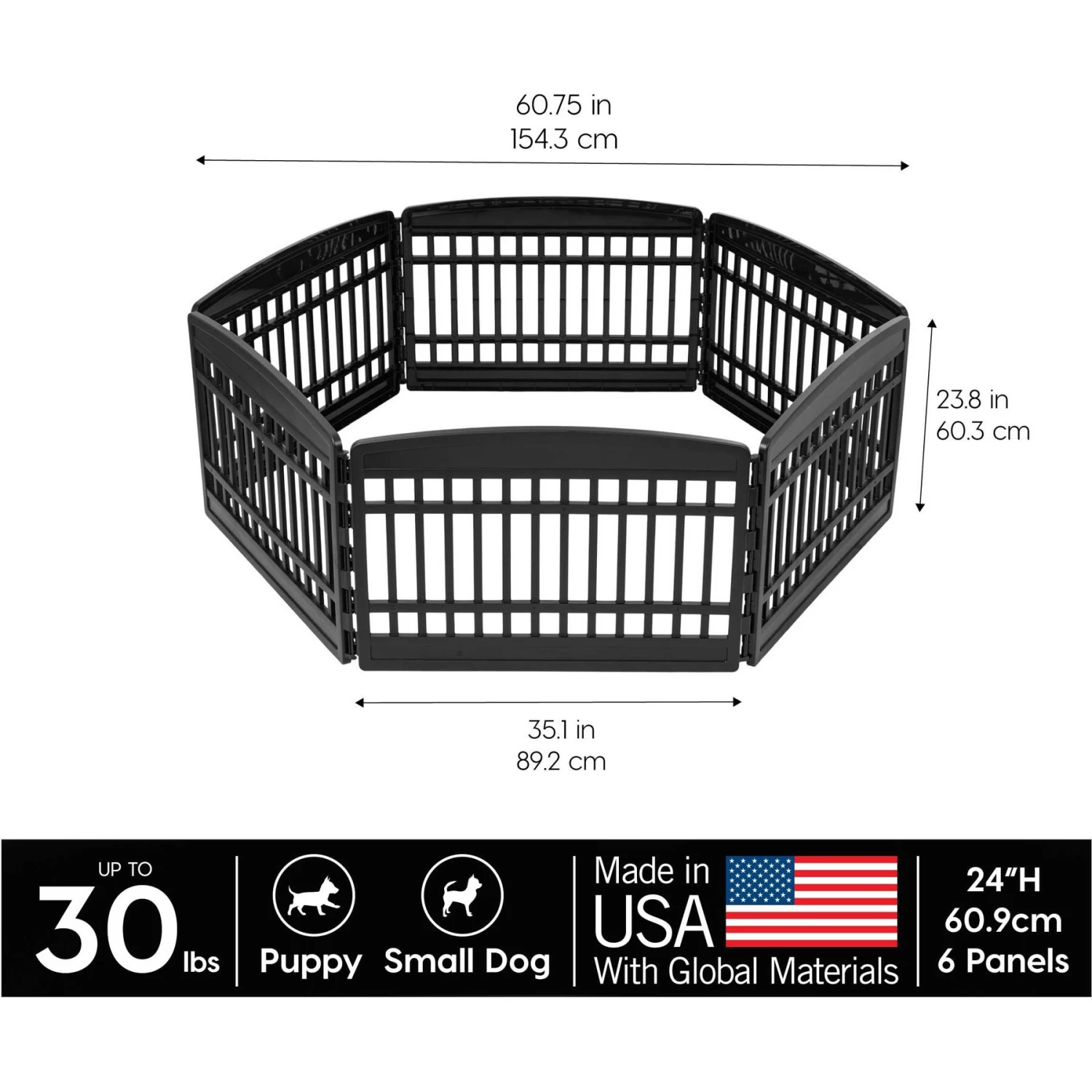 IRIS 6-Panel Dog Exercise Playpen, Black, Medium: 24-in - Image 2