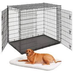 MidWest Solutions Series XX-Large Heavy Duty Double Door Wire Dog Crate, 54 Inch & MidWest Quiet Time Fleece Dog Crate Mat