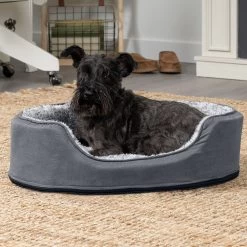FurHaven Pet Products Two-Tone Faux Fur & Suede Oval Dog & Cat Bed